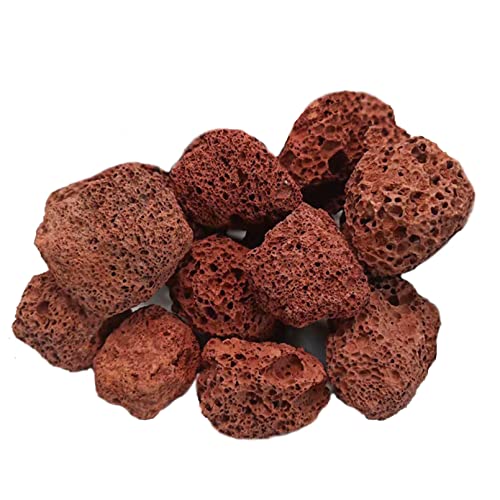 10 Pack Aquarium Red Lava Rock Fish Tank Volcanic Pumice Stones for Shrimp Betta(1.18''-1.96'') - color: Red, size: M:1''-2''