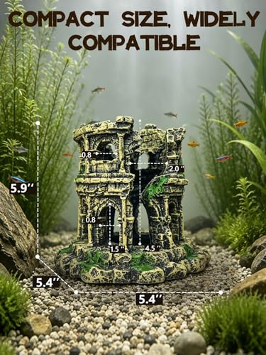 Fish Tank Decor - Antique Roman Column Ruin Decor for Aquarium, Hideout with European Castle Texture for Betta, Guppy, Shrimp - Safe Aquatic Decoration, Fish Hiding House（Cylinder） - color: Medium Colosseum Décor
