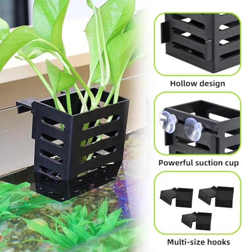 Upgraded Hanging Aquarium Plant Holder,2 Pcs Plastic Aquatic Plant Holders with Hooks and Suction Cups for Fish Tank Plant Decoration