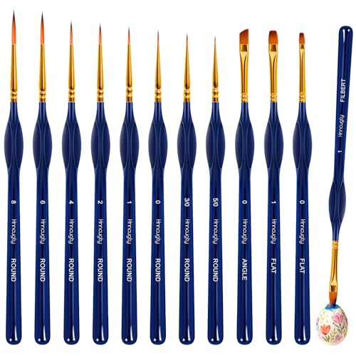 Hnncugty Miniature Paint Brushes Set 12pcs, Paint Brushes for Acrylic Painting, Art Supplies for Oil, Watercolor Detailing Models Rock Body Face Nail Drawing Artist Gifts, Triangular Handles Blue - color: Blue