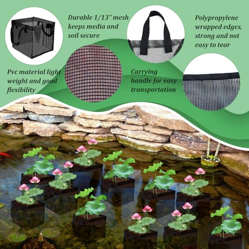 6PCS Mesh Aquatic Pond Plant Baskets, 2 Gallon Large Pond Planting Bags Reusable Aquatics Planter Pot Water Lily Growing Container with Handles for Lotus Bog Plant Garden Terrestrial Plants, 7.9" - color: Black-square, size: 7.9 x 7.9 x 7.9 inch 6PCS