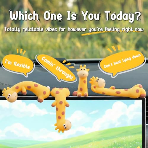 4Pcs Mini Giraffe Figurines for Computer Monitor Decor-Cute Resin Animal Ornaments for Car Dashboard, Desk Accessories & Office Decorations-Adorable Monitor Frame Hanging Screen Buddy Set - color: Giraffe
