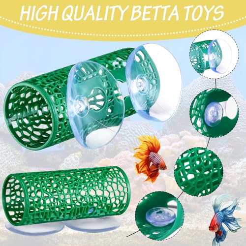 Honeydak 2 Pcs Betta Fish Tank Accessories Betta Tunnel Fish Toys Safe Hollow Hammock Cave Aquarium Decor with Suction Cups for Small Shrimp Reptile Guppies(Green,Hideout Tube) - color: Green