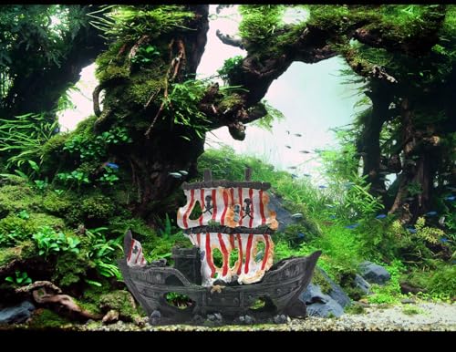 M2cbridge Antique Roman Column Ruins European Castle Aquarium Decorations Fish Tank Hideout Rocks (Striped Pirate Shipwreck) - color: Striped Pirate Shipwreck