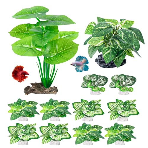 12 Pcs Betta Fish Tank Decor，Silk Aquarium Plants Green Fish Tanks Decoration Plants, Aquarium Decorations Green Plants