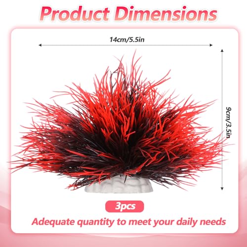 Telooco 3 Pack Aquarium Plants Plastic Realistic Fish Tank Plants with Weighted Base Small Aquarium Grass Fish Tank Decorations (Black Red) - color: Black Red