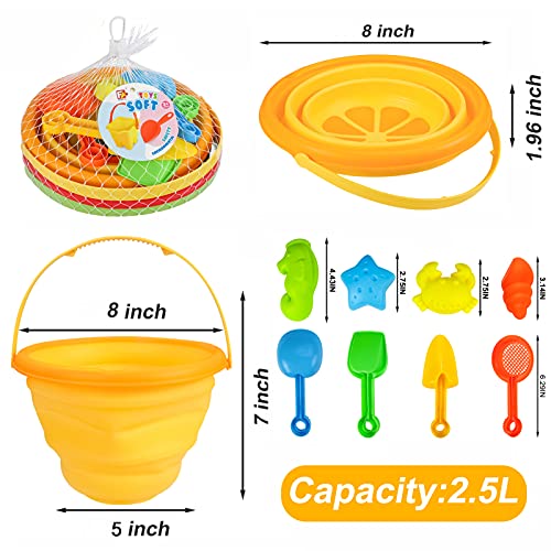 Beach Sand Toys Set for Kids, Silicone Collapsible Foldable Beach Bucket Travel Beach Toys for Summer Outdoor Camping and Fishing Tub with Sand Molds Shovels Rakes for Toddlers Boys Girls 2.5L 3PCS - style: Style2