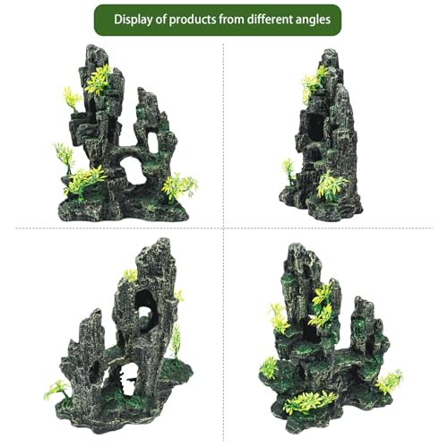 Aquarium Decor - Fish Tank Decorations with Mountain View Stone Ornament, Ideal for Betta, Snails, Turtle, Hiding, Climbing, Exploring, Landscaping, Aquascaping