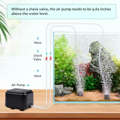 hygger Quiet <30dB Aquarium Air Pump, Adjustable Low Decibel Oxygen Fish Tank Pump 2 Air Outlets Ultra Silent Powerful Aerator Pump with Accessories Max 80GPH/160GPH/255GPH(3.5W,Up to 120Gallon) - size: 3.5W,Up to 120Gallon