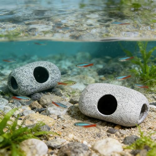 Aquarium Decorations Cave - Fish Tank Accessories Rock Decor for Shrimp Cichlid Hiding Breeding Small Fish Bowl Betta Toys Hideout Stones House (Small)