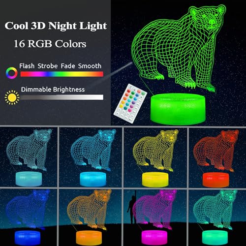 Polar Bear Night Light, 3D Illusion Lamp, RGB16 Colors Changing, Remote Control, Dimmable, Kids Room Decoration, Xmas Bear Gifts - color: Bear