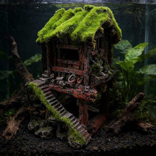 M2cbridge Aquarium Decorations Fish Hideout House Betta Cave with Green Lifelike Moss (Style 4) - style: Style 4
