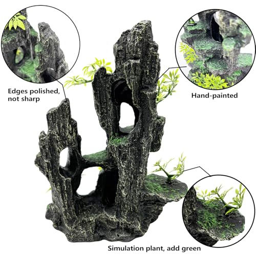 Tfwadmx Aquarium Mountain View Moss Tree Rock Cave Fish Tank Stone Ornament Landscape Decoration with Small Plants