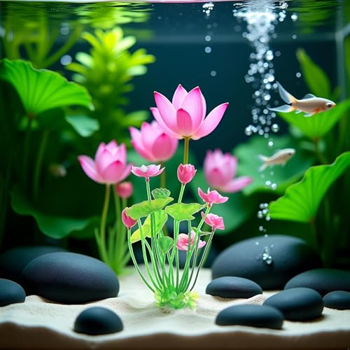 Pink Artificial Water Plants, Artificial Lotus Fish Tank Ornament Aquarium Aquatics Grass Flower Simulation Wedding Favors Plastic Plastic Plants for Party Fish and Aquatic Pets Aquarium Décor