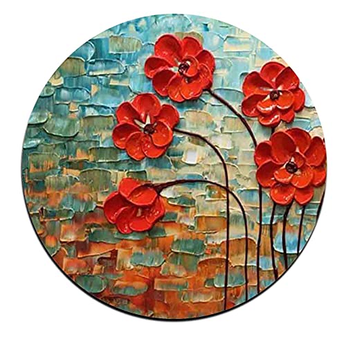 Red Watercolor Flowers Round Coaster Set - Made of Recycled Rubber - Set of 4 - color: Red Watercolor Flowers