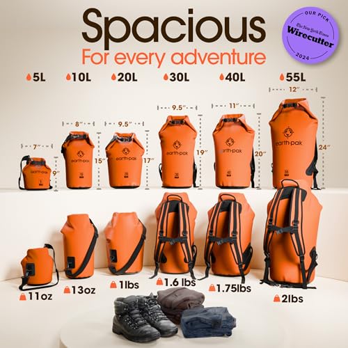 Earth Pak Waterproof Dry Bag - Roll Top Waterproof Backpack Sack Keeps Gear Dry for Kayak with Waterproof Phone Case - color: Orange, size: 5L