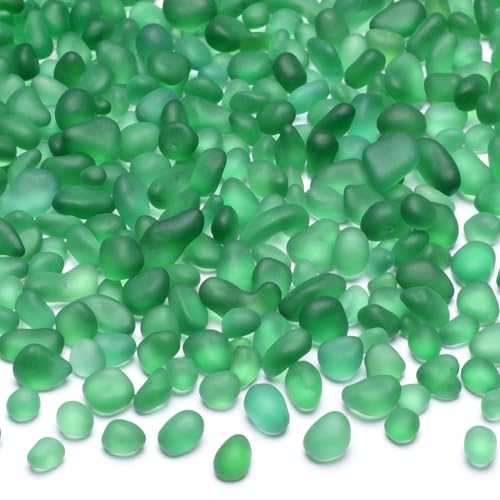 SUREAM 0.8 LB Fish Tank Rocks Gravel, Green Aquarium Pebbles for Turtle Tank, Glass Rocks for Vases, Decorative Pebbles for Vase Filler Home Garden Decorations - color: Green