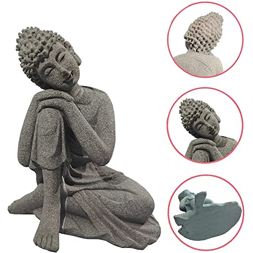 Fish Tank Buddha Statue Decorations Aquarium Decor Betta Fish Tank Accessories Ornament Small Meditating Sandstone Buda Statues for Underwater Landscaping Home Zen Decor