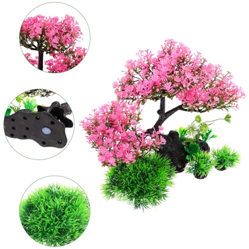 Didiseaon Aquarium Decor Artificial Plants Tree Set 11.4 Inch Plastic Plants for 10-55 Gallon Fish Tank Decoration Pink Simulation Aquarium Tree Betta Fish Bowl Ornaments Home Office Decor