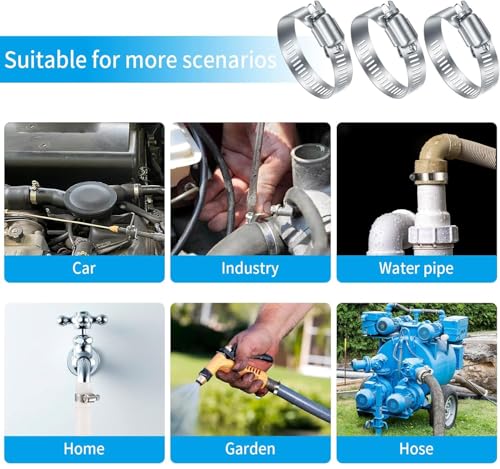 40 Pcs Hose Clamps Stainless Steel, 6-51mm Adjustable Worm Gear Pipe Clamps, Fuel Line Hose Clips Heavy Duty for Plumbing, Dishwasher, Automotive, Washing Machine, Mechanical - size: 40 pcs (1/4'' - 2'')