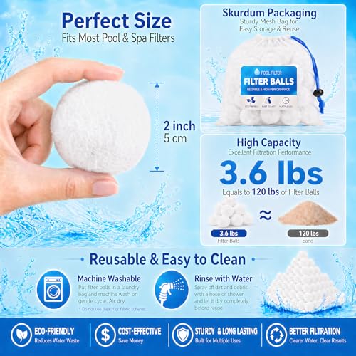 3.6 LBs Pool Filter Balls for Sand Filter, Reusable Pool Sand Filter Balls, Eco-Friendly Pool Filter Media Balls for Swimming Pool, Aquarium Tank (Equals 120 LBs Pool Filter Sand, White) - color: White, size: 3.6 LBS