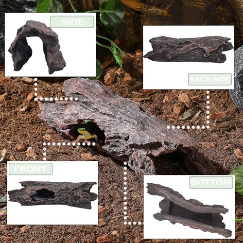 IBWell Aquarium Caves Decor Fish House for Betta Tree Log Hideout Tank Accessories Resin Simulated Hollow Trunk Reptile Shelter for Corn Snakes Lizards