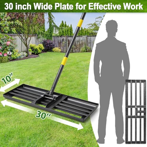 Lawn Leveling Rake, 30"x10" Levelawn Tool, 5FT Adjustable Handle Leveling Tool Heavy Duty Stainless Steel Lawn Leveler for Yard Garden Golf Course Soil Grass - style: 30X10" - 5FT