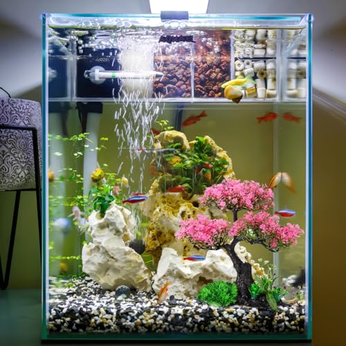 Didiseaon Aquarium Decor Artificial Plants Tree Set 11.4 Inch Plastic Plants for 10-55 Gallon Fish Tank Decoration Pink Simulation Aquarium Tree Betta Fish Bowl Ornaments Home Office Decor
