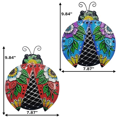 John's Studio 2Pcs Metal Ladybug Wall Decor Outdoor Garden Hanging Art Sculptures Home Ocean Theme Decorations for Kitchen Bathroom and Pool - color: Ladybug 2pcs