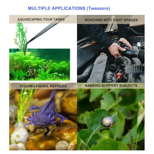 Aquarium Aquascape Tools Kit, 15 inch Stainless Steel Includes Brush, Tweezers/Feeding Tongs, Scissors, Spatula, Algae Scraper, Rake, for Fish Tank Cleaning Scrubbing, Trimming