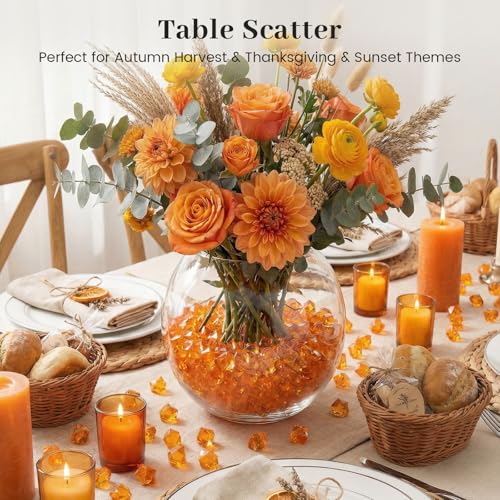 DomeStar Orange Fake Ice Rocks, 150PCS Acrylic Gems Crystals Plastic Diamonds Centerpiece for Vase Fillers DIY Craft Wedding Party Table Scatter Burnt Orange Decorations - color: 150 Orange