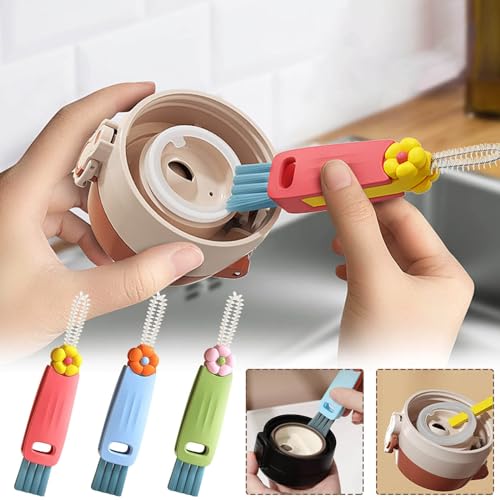 3 in 1 Cup Lid Cleaning Brush, 2024 Upgrade Crevice Cleaning Brush Set for Baby Bottle Gap Tight Spaces Cup, 3 in 1 Multifunctional Cleaning Brush Portable Cup Lid Cleaner with Brush (A1) - color: A1