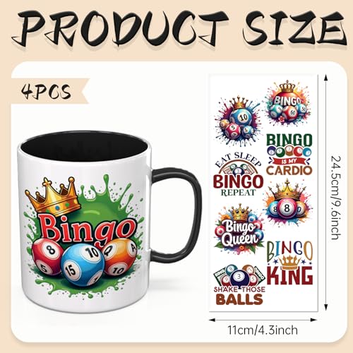 UV DTF Cup Wraps, 4 Sheets Bingo Quotes 16oz Glass Cups, Clear Transfer Stickers for Tumblers and Bottles, Assorted Pattern Set - style: Bingo Quotes