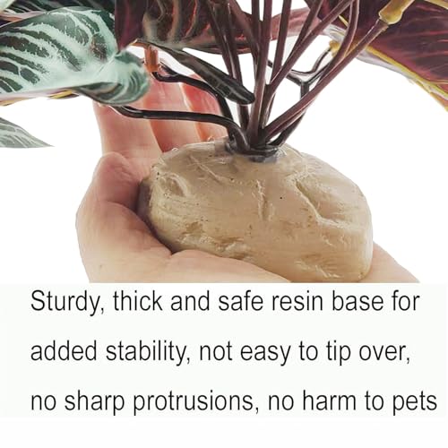 Reptile Plants,Terrarium Decor,Amphibian Habitat Decor,Artificial Plants for Gecko Chameleon Snake Tortoise Tank Accessories with Base(Xanthosoma sagittifolium) - color: Xanthosoma Sagittifolium
