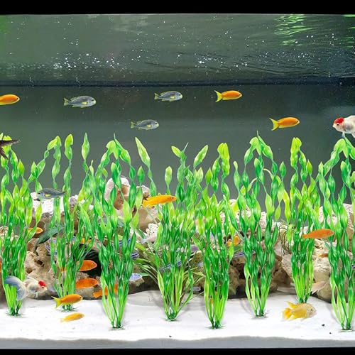 Artificial Aquarium Plants, Green Plastic Fish Tank Decorations, 12 Inch Tall Water Plants with Stable Base, 10 Pack, Safe for Fish (Green) - color: Green