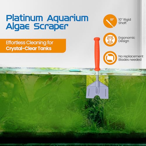 FLIPPER Platinum Stubby Hand Algae Scraper – Aquarium Glass & Acrylic Cleaner with Precision Scraper Blade, Fish Tank Cleaning Tool for Freshwater & Saltwater Aquariums (10” Rigid Shaft) - size: 10 Inches