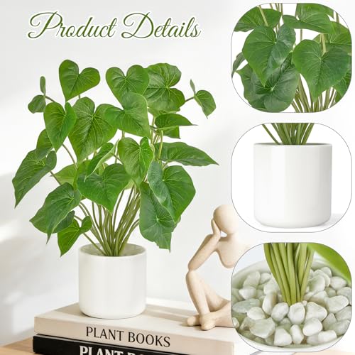 Mkono Fake Plants in Pot, 17" Potted Artificial Plants for Home Decor Indoor Faux Green Leaf Plant with Modern White Planter for Desk Shelf Office Room Decoration (White, Large) - color: White, size: Large