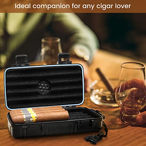 Flauno Travel Cigar Humidor Case - Portable Cigar Box kit with Humidifier Disc, Cigar Cutter, Cigar Punch, Cigar Holder & Dropper, Waterproof, Crushproof, Airtight (Holds up to 5 Cigars) - size: Holds up to 5 Cigars with Cigar Accessories