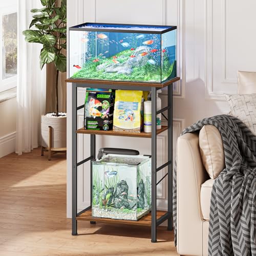 Snughome 5-10 Gallon Aquarium Stand, 3 Tier Fish Tank Stand with Storage, Fish Tank Stand with Metal Frame, Reptile Turtle Tank Stand for Home Office, 20.47" x 11.02" x 30.52", Rustic Brown - color: Rustic Brown
