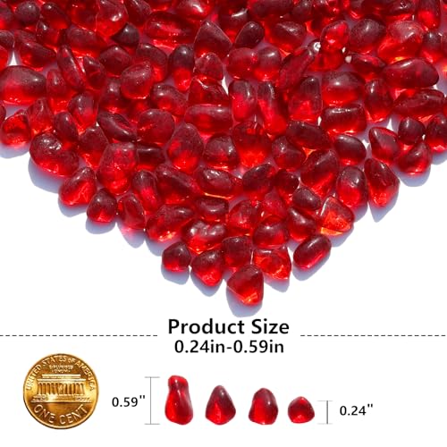 QYGL Sea Glass Stones - Red Clear Glass Pebbles Gemstones - Perfect for Aquarium Rocks, Fish Tank Gravel, Vase Fillers, DIY Crafts, and Home Decor (0.9LB/14oz) - color: Red