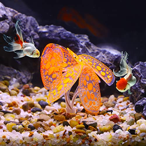 VOCOSTE Soft Silicone Glowing Aquarium Simulation Coral with Sucker, Fluorescence Aquatic Artificial Water Plants for Fish Tank Decoration, Orange - color: Orange