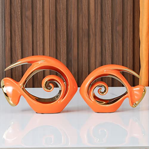 Orange Gold Ceramic Fish Figurines - Coastal Home Decor, Modern Ocean Centerpieces for Living Room, Dining Area, Bathroom, Office, Coffee Table, Beach House, Nautical, Seaside, Entrance, Shelf Display - color: Orange, size: Large