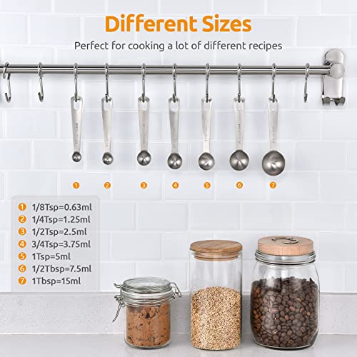 U-Taste 18/8 Stainless Steel Measuring Spoons Set: 7 Piece - 1/8, 1/4, 1/2, 3/4 tsp, 1 tsp, 1/2 & 1 tbsp for Dry & Liquid Ingredients - size: M-7 pcs