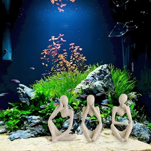 3 Pcs Fish Aquarium Decor Ornaments Minimalist Sandstone Thinker Statue Fish Tank Decorations Small Accessories Resin Abstract Home Decor Fish Toy for Betta Cichlid Goldfish Shrimps Hermit Crabs - color: 3 Pcs Thinker Statue