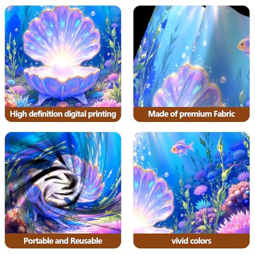 7x5FT Mermaid Backdrop Under The Sea Party Decorations, Underwater Ocean Scene with Giant Shell & Pearl, Coral Reef Fish Aquarium Background for Photography Kids Birthday Baby Shower - size: 7x5 FT