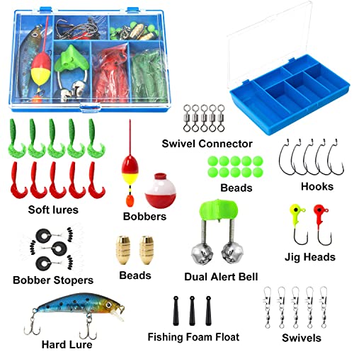 PLUSINNO Kids Fishing Pole, Portable Telescopic Fishing Rod and Reel Combo Kit - with Spincast Fishing Reel Tackle Box for Boys, Girls, Youth - color: BLUE, size: 4.92 ft