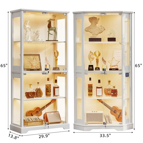 LELELINKY Farmhouse Glass Display Cabinet Set of 3 with Doors, Corner Curio Cabinet for Collectibles, Wooden Display Cabinets for Home, Office, Living Room, Corner, White - color: White, size: Set C