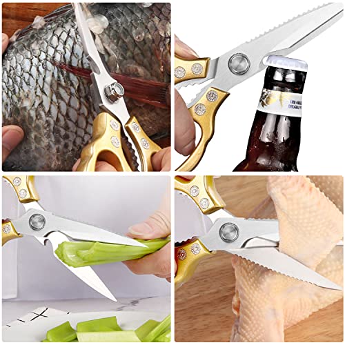 AWinjoy Kitchen Scissors, Heavy Duty Sharp Shears Dishwasher Safe, Kitchen Accessories Cooking Shears for Meat Chicken Fish Poultry Herb Bread (gold) - color: Gold