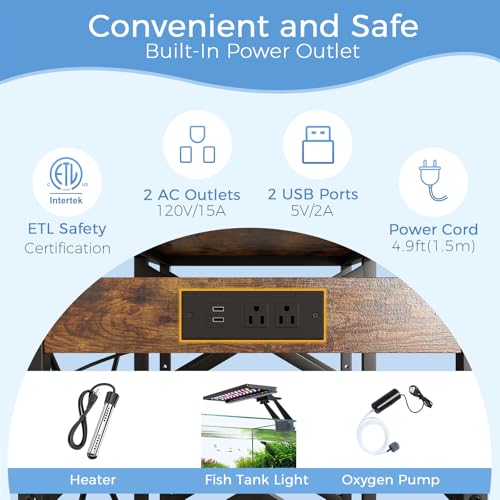 40-50 Gallon Fish Tank Stand with Power Outlet,Adjustable 3-Tier Aquarium Stand,660lbs Heavy Duty Terrarium Stand,Breeder Reptile Tank Stand Suitable for Home Office,36.6”×18.9” ×30.5”,Rustic Brown - color: Rustic Brown, size: 40-50gallon