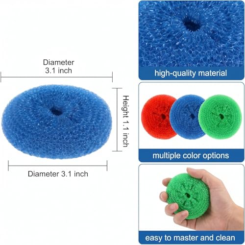 Blulu 15 Pcs Plastic Dish Scrubbers for Dishes Pot Round Nylon Pad, Mesh Scouring Non Scratch Pads (Rainbow Colors) - color: Primary Colors